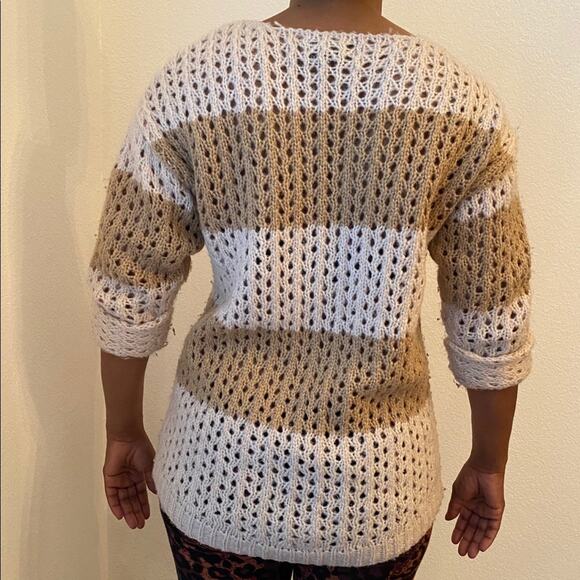 JJ Basics Women’s Beige Cuff Sleeve Open-Knit Sweater - Size Small - Picture 2 of 5